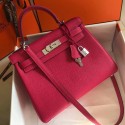 Hermes Kelly 28cm Bag In Rose Red Clemence Leather PHW HD945cP15