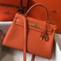 Hermes Kelly 32cm Bag In Orange Clemence Leather GHW HD970rN91