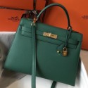 Hermes Kelly 32cm Bag In Vert Vertigo Epsom Leather GHW HD980Oq54