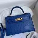 Hermes Kelly Mini II Handmade Bag In Blue Electric Ostrich Leather HD1078jo45