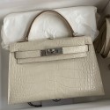 Hermes Kelly Mini II Sellier Handmade Bag In Beton Matte Alligator Leather HD1093mU75