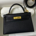 Hermes Kelly Mini II Sellier Handmade Bag In Black Chevre Mysore Leather HD1096aM39