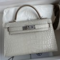 Hermes Kelly Mini II Sellier Handmade Bag In Grey Matte Alligator Leather HD1117PA58