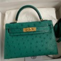 Hermes Kelly Mini II Sellier Handmade Bag In Vert Vertigo Ostrich Leather HD1152JV76