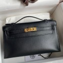 Hermes Kelly Pochette Handmade Bag In Black Swift Calfskin HD1175Ri95