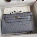 Hermes Kelly Pochette Handmade Bag In Gris Agate Ostrich Leather HD1190JD28