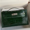 Hermes Kelly Pochette Handmade Bag In Vert Fonce Shiny Alligator Leather HD1217OR71