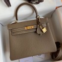 Hermes Kelly Retourne 25 Handmade Bag In Taupe Clemence Leather HD1236rH96