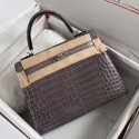 Hermes Kelly Retourne 25 Handmade Bag In Taupe Crocodile Niloticus Shiny Skin HD1237PE71