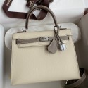 Hermes Kelly Sellier 25 Bicolor Bag in Craie and Gris Asphalt Epsom Calfskin HD1264Rp39