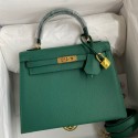Hermes Kelly Sellier 25 Handmade Bag In Malachite Epsom Calfskin HD1304Kv47