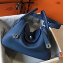 Hermes Lindy 30cm Bag In Blue Agate Clemence Leather PHW HD1443vN22