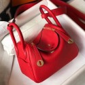 Hermes Lindy Mini Bag In Red Clemence Leather GHW HD1466Rk60