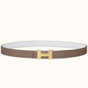 Hermes Mini Constance 24mm Reversible Belt Taupe/White HD1562tp20