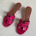 Hermes Oasis Sandals In Rose Red Shiny Niloticus Crocodile HD1637ym68