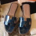Hermes Oran Sandals In Blue Shiny Niloticus Crocodile HD1673dC47