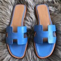 Hermes Oran Sandals In Blue Swift Leather HD1674Ph61