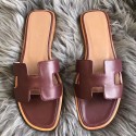 Hermes Oran Sandals In Bordeaux Swift Leather HD1675dA83