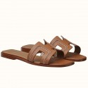 Hermes Oran Sandals In Brown Leather With Stitched Detail HD1677lu18