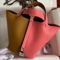 Hermes Picotin Lock 18 Bicolor Handmade Bag in Sesame and Rose Azalee Clemence Leather HD1816pA42