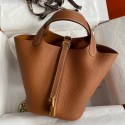 Hermes Picotin Lock 18 Handmade Bag in Gold Clemence Leather HD1831uZ84