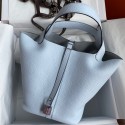 Hermes Picotin Lock 22 Handmade Bag in Blue Brume Clemence Leather HD1873Rc99