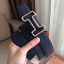 Hermes Tonight 38MM Reversible Belt In Navy/White Epsom Leather HD2013QS83