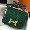 High Quality Fake Hermes Constance 18 Handmade Bag In Green Embossed Crocodile HD487kU69