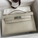 High Quality Fake Hermes Kelly Pochette Handmade Bag In Beton Matte Alligator Leather HD1169kU69
