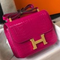 High Quality Replica Hermes Constance 24cm Bag In Rose Red Embossed Crocodile HD524aR54