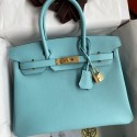 Imitation Hermes Birkin 30 Retourne Handmade Bag In Blue Atoll Epsom Calfskin HD163Xr72