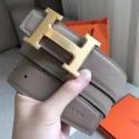 Imitation Hermes H Reversible Belt In Grey/Black Swift Leather HD731Gp56
