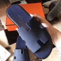 Imitation Hermes Izmir Sandals In Navy Blue Clemence Leather HD802jf20