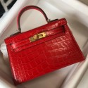 Imitation Hermes Kelly Mini II Bag In Red Embossed Crocodile Leather HD1065SU87