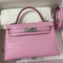 Imitation Hermes Kelly Mini II Sellier Handmade Bag In Mauve Sylvestre Matte Alligator Leather HD1127EY79