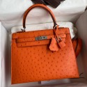 Imitation Hermes Kelly Sellier 25 Handmade Bag In Orange Ostrich Leather HD1307fw56