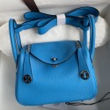 Imitation Hermes Mini Lindy Handmade Bag In Blue Frida Clemence Leather HD1570Dl40