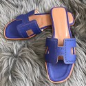 Imitation Hermes Oran Slide Sandals In Blue Epsom Perforated Calfskin HD1729Za30