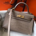 Knockoff Hermes Kelly Mini II Handmade Bag In Grey Crocodile Embossed Leather HD1058kD96