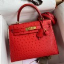 Knockoff Hermes Kelly Sellier 28 Handmade Bag In Red Ostrich Leather HD1345va68
