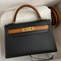 Luxury Hermes Kelly Mini II Sellier Bicolor Handmade Bag in Black and Gold Epsom Calfskin HD1089kp43