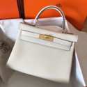 Luxury Hermes Kelly Retourne 28 Handmade Bag In Craie Clemence Leather HD1246Xo56