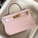 Quality Hermes Kelly Mini II Bag In Rose Dragee Embossed Crocodile Leather HD1066Vu63