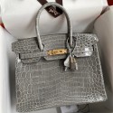 Replica Best Quality Hermes Birkin 30 Handmade Bag In Tourterelle Crocodile Niloticus Shiny Skin HD155cE98