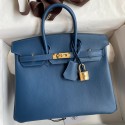 Replica Hermes Birkin 25 Retourne Handmade Bag In Deep Blue Swift Calfskin HD85ls37