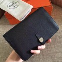 Replica Hermes Dogon Duo Wallet In Black Clemence Leather HD562Tm92