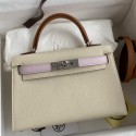 Replica Hermes HSS Kelly Mini II Sellier Tri-color Bag In Craie/Pink/Gold Epsom Calfskin HD773fp99