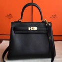 Replica Hermes Kelly 25cm Retourne Handmade Bag In Black Swift Leather HD1981BH97