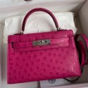 Replica Hermes Kelly Mini II Sellier Handmade Bag In Rose Red Ostrich Leather HD1141DW49