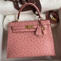 Replica Hermes Kelly Sellier 25 Handmade Bag In Terre Cuite Ostrich Leather HD1314Xe44